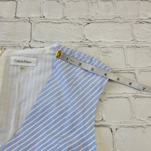 Calvin Klein Woman’s Light blue striped Fit Flare sleeveless cotton dress 8 - Picture 9 of 14